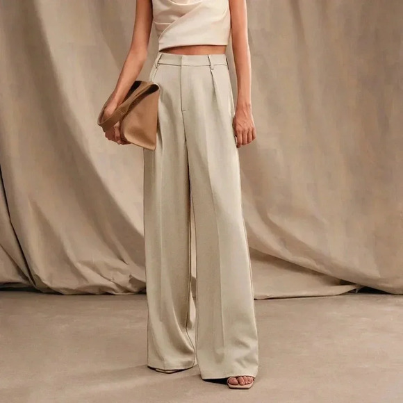 Apricot Casual Women's Solid Color Pleated Milad Straight High-Waist Trousers